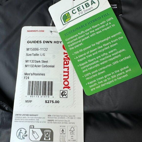 Marmot Men's Guides Down‎ Insulated Hooded Puffer Jacket, Size Large, Dark Steel - Picture 8 of 16